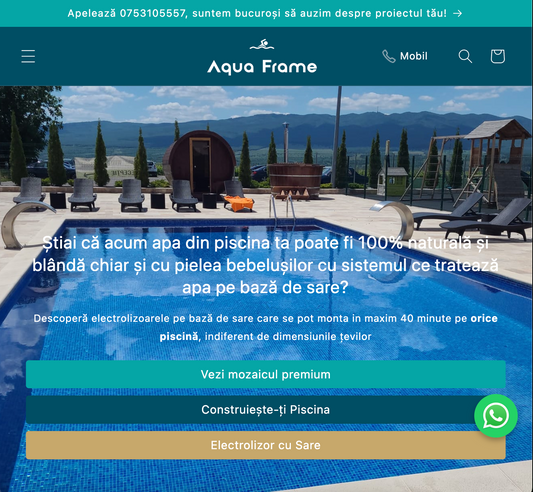 Screenshot Aquaframe cu buton WA